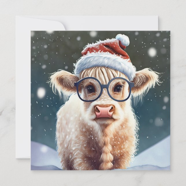 Cute bebé vaca Highland en la nieve (Anverso)