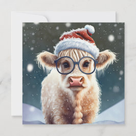 Cute bebé vaca Highland en la nieve