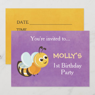 Cute Bee Tema 1er cumpleaños fiesta de invitación 