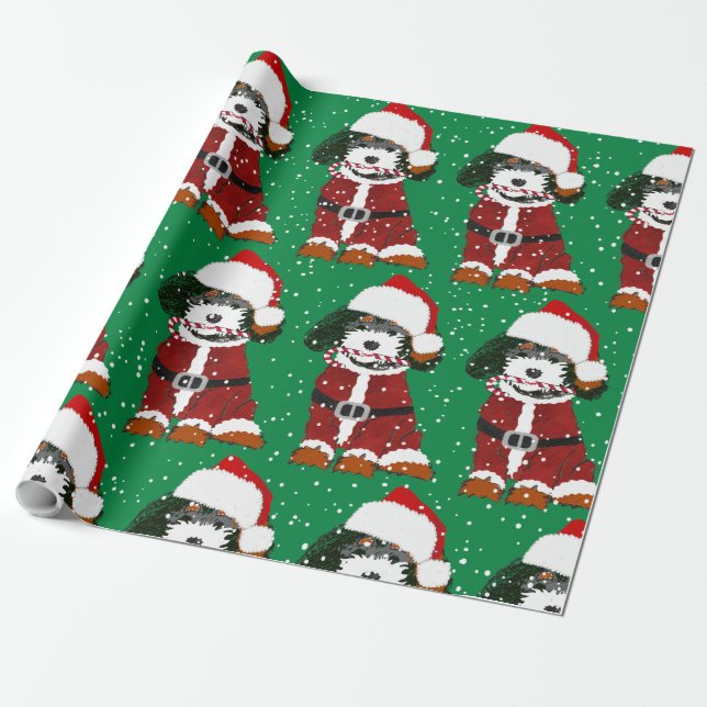 Cute Bernedoodle Dog Santa Paws Papel envuelto (Desenrollado)