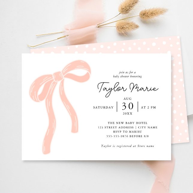 Cute Big Bow | Chica Baby Shower Invitación Rosa (Subido por el creador)
