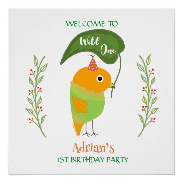 Cute Bird 1st Birthday Welcome Glossy Poster (Anverso)