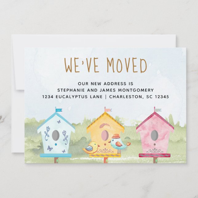 Cute Bird Houses Moving Invitación Card (Anverso)