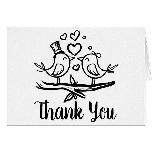 Cute Birds Black White Lovebirds Wedding Thank You (Anverso (Horizontal))
