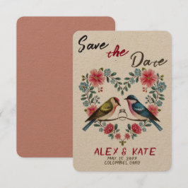 Cute Birds Wedding Save the Date Invitación