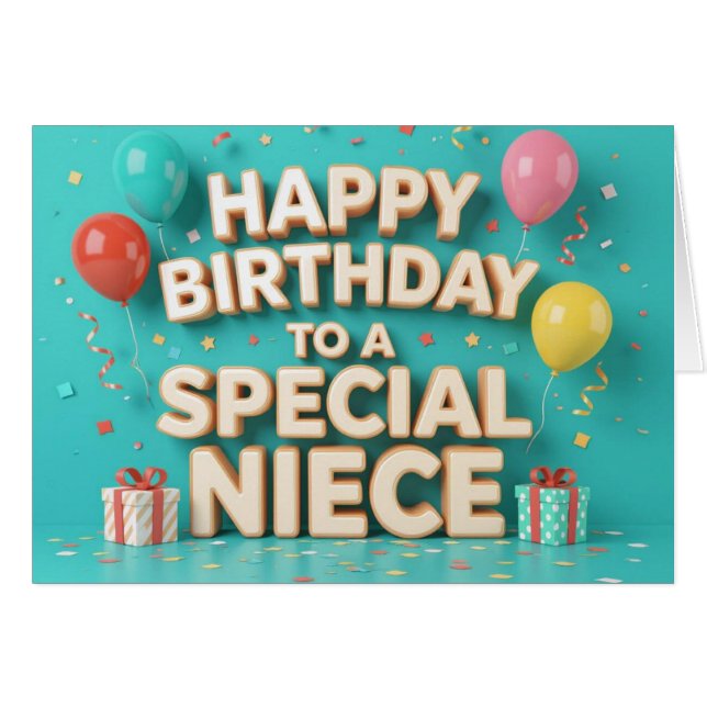 Cute Birthday Balloons and Gifts Card for Niece (Anverso (Horizontal))