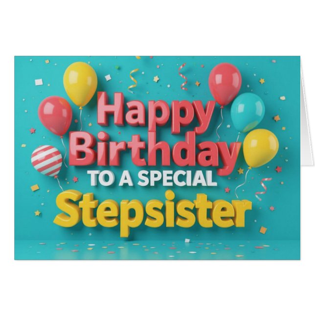 Cute Birthday Balloons Card for Stepsister (Anverso (Horizontal))