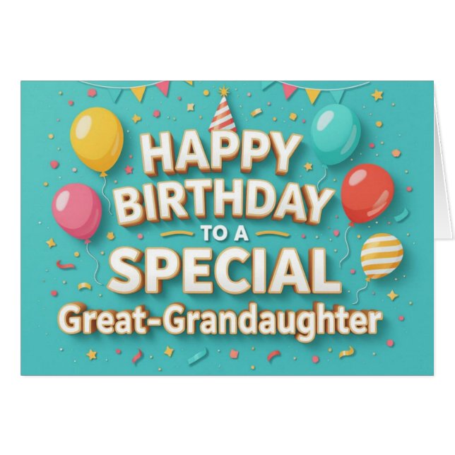 Cute Birthday Balloons Card Great Granddaughter (Anverso (Horizontal))