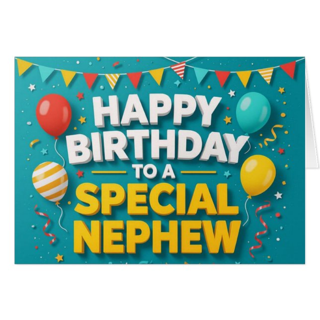 Cute Birthday Balloons & Confetti Card for Nephew (Anverso (Horizontal))