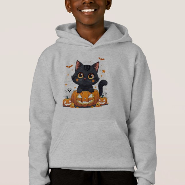 Cute Black Cat Halloween Kawaii Cat T-Shirt (Anverso)