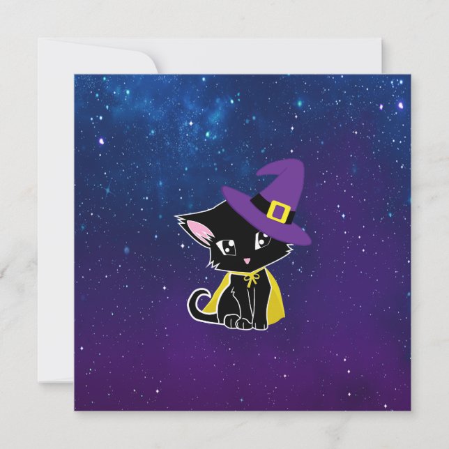 Cute Black Cat Wizard Under the Stars Keychain (Anverso)