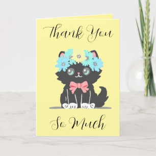 Cute Black Kitty Doble Tarjeta de agradecimiento