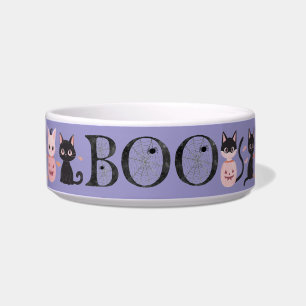 Cute Black Pink Purple Halloween Boo Gato Comedero