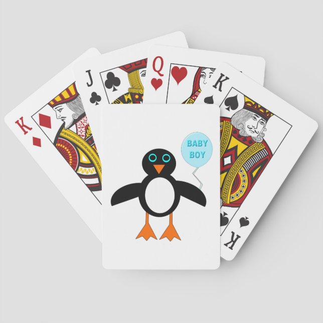 Cute Blue Baby Boy Penguin Jugando a las cartas (Reverso)