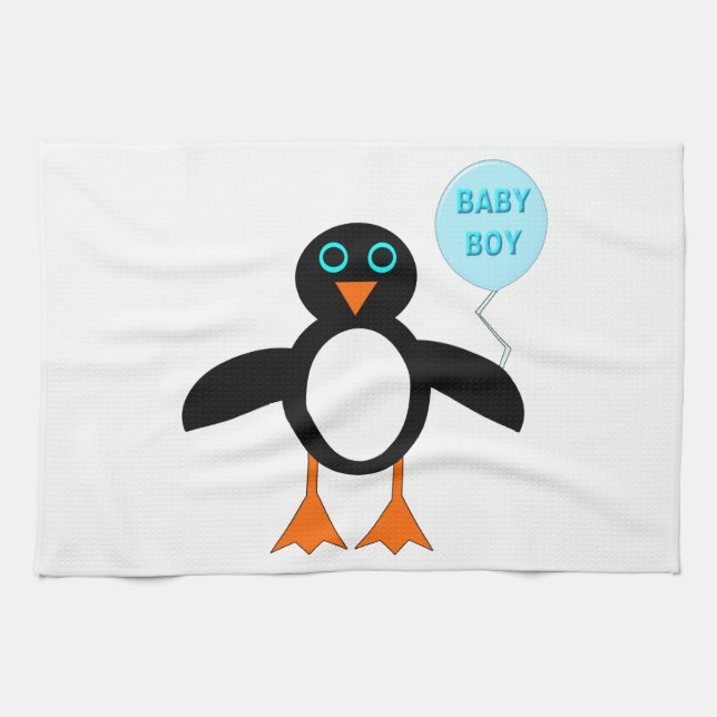 Cute Blue Baby Boy Penguin Kitchen Toalla (Horizontal)