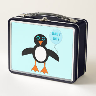 Cute Blue Baby Boy Penguin Metalizado Lunch Box