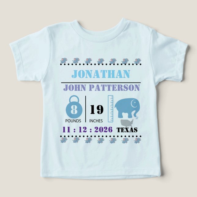 Cute Blue Baby Elephant Birth Announcement (Diseño delantero )