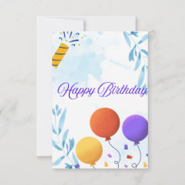 Cute Blue Birday Card con Ballons