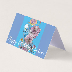 Cute Blue Budgie Rosa Pintar la tarjeta de cumplea