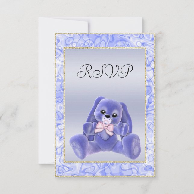 Cute Blue Bunny  Baby Shower RSVP (Anverso)