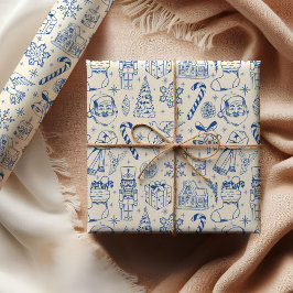 Cute Blue Doodle Navidades Papel envuelto