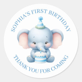 Cute Blue Elephant Birthday Gracias Pegatina