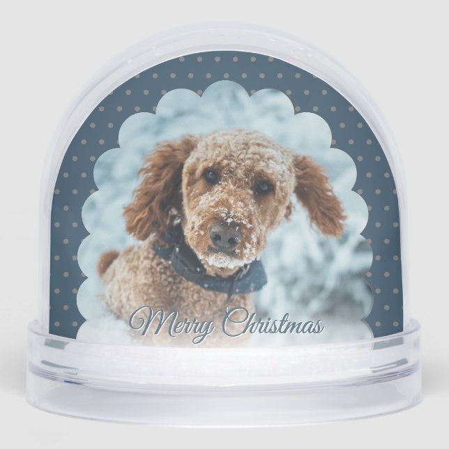 Cute Blue Frame Dog Photo Snow Globe (Anverso)