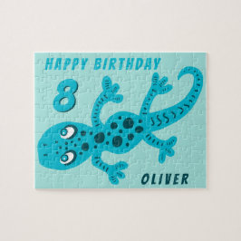 Cute Blue Gecko Lizard Kids Birday Jigsaw Puzzle