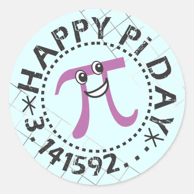 Cute Blue Happy Pi Day © - Pegatinas de regalo del (Anverso)