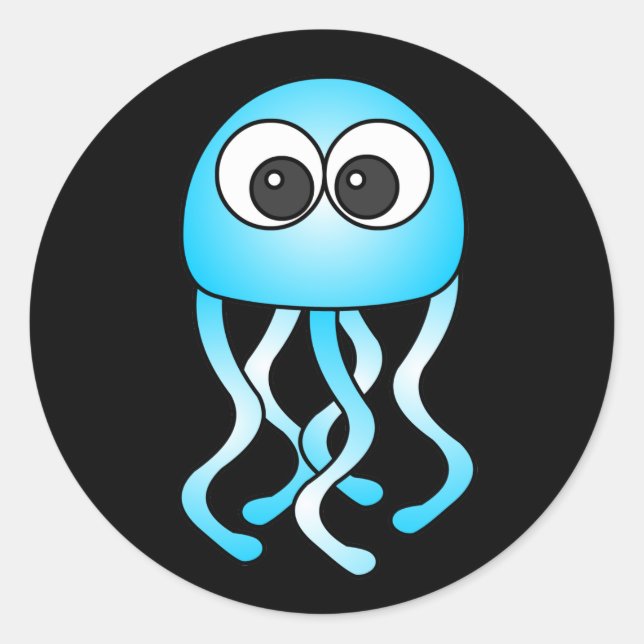 Cute Blue Kawaii Jellyfish Pegatinas negros (Anverso)