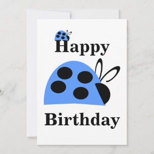 Cute Blue Ladybug Birday Flat Card