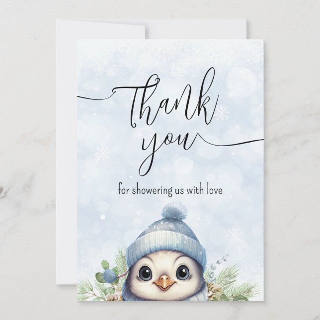 Cute Blue Penguin Winter Snow Tarjeta de agradecim (Anverso)