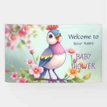Cute Blue Pink Bird Floral pancarta para baby show