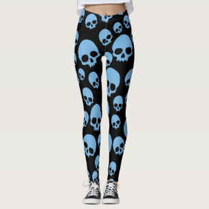 Cute Blue Random Skulls Pattern Leggings