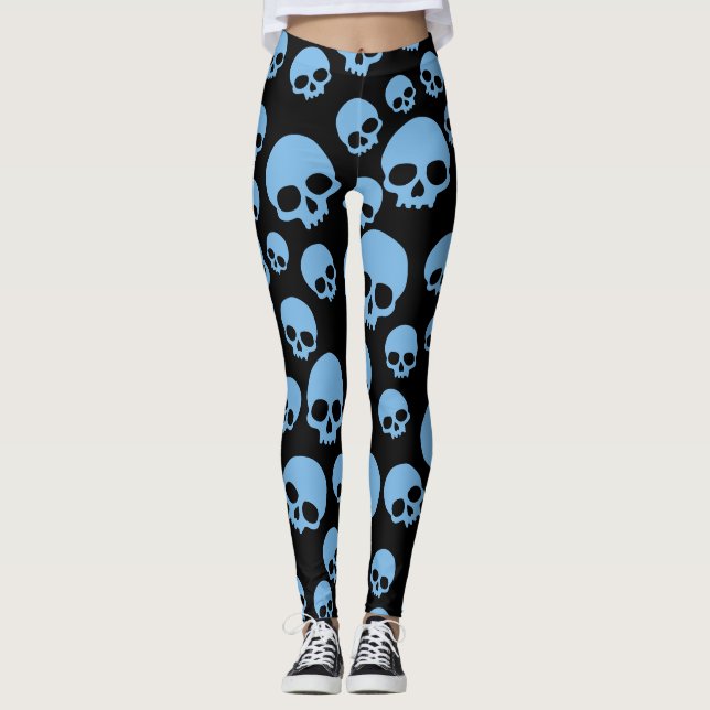 Cute Blue Random Skulls Pattern Leggings (Anverso)