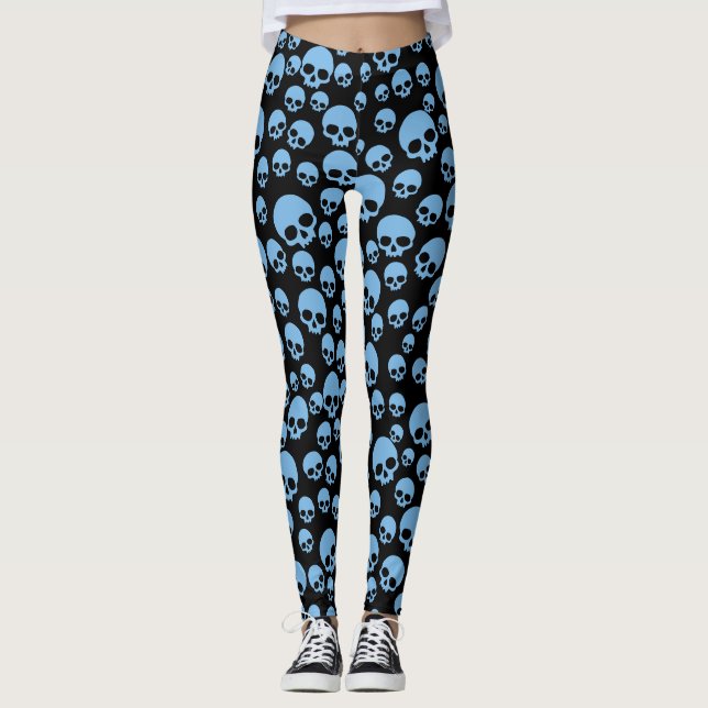 Cute Blue Random Skulls Pattern Leggings (Anverso)