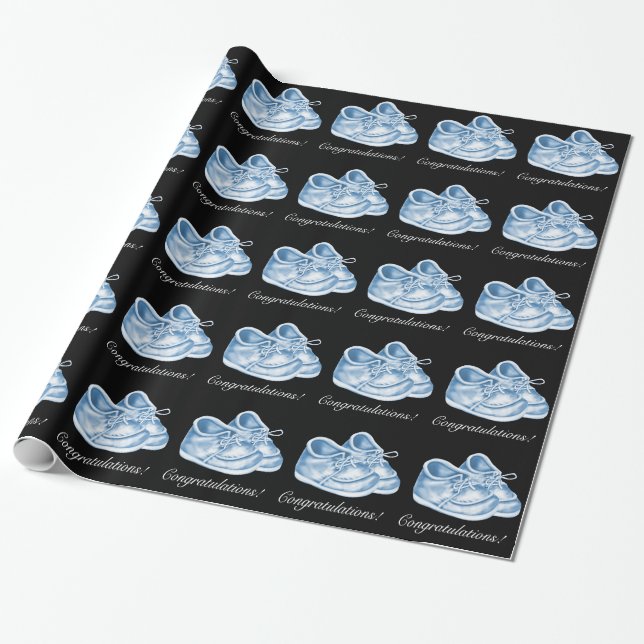 Cute Blue Shoes Baby Boy Ducha Papel de envolvimie (Desenrollado)
