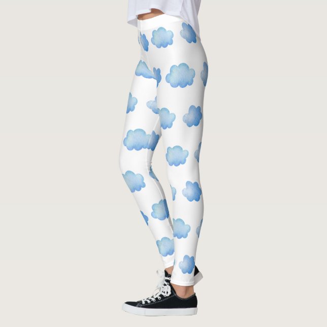 Cute Blue Sky Marble Cloud Pattern Leggings Mujere (Izquierda)