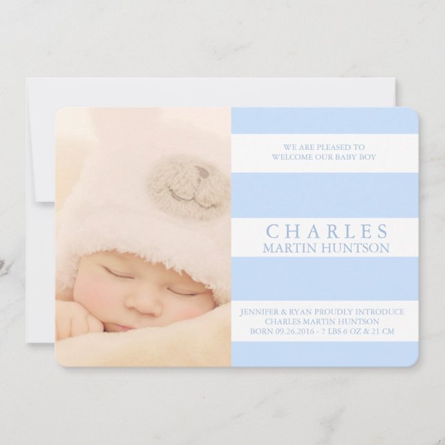 CUTE BLUE STRIPE BIRE ANUNCIO DE NACIMIENTO (Anverso)