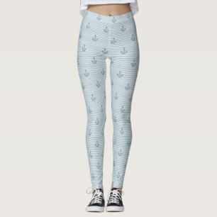 Cute Blue Striped Anchor Sailing Leggings