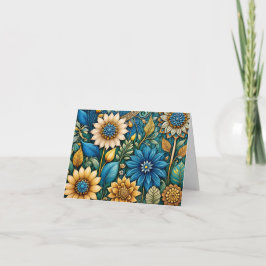 Cute Blue Sunflower Resumen Tarjeta de nota Art Bl