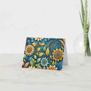 Cute Blue Sunflower Resumen Tarjeta de nota Art Bl