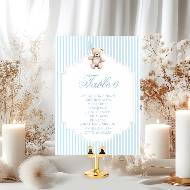 Cute Blue Teddy Bear Balloon Baby Boy Table Number (Subido por el creador)