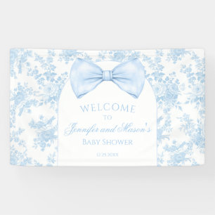 Cute Blue Toile Bow Tie pancarta de bienvenida par