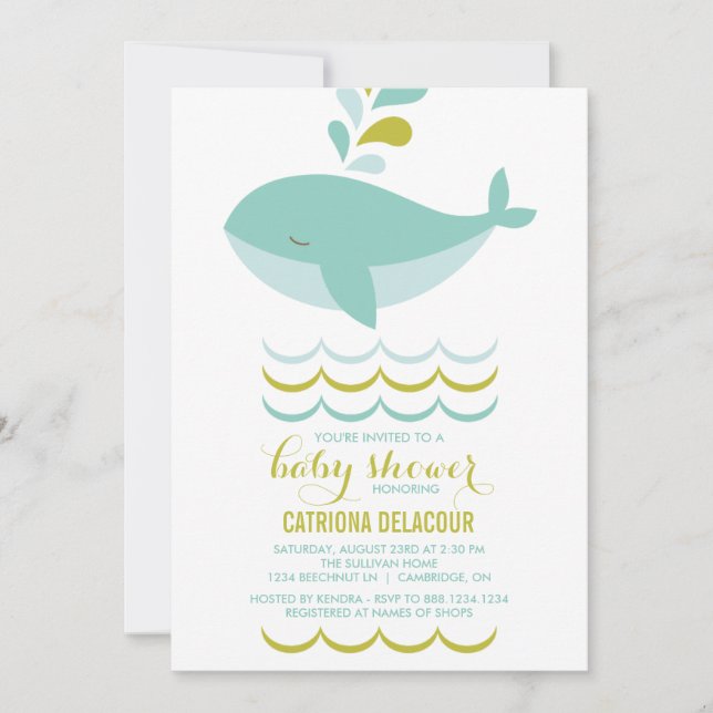 CUTE BLUE WHALE ES UNA INVITACIÓN DE BABY SHOWER P (Anverso)