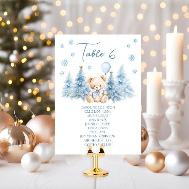 Cute Blue Winter Teddy Bear Baby Boy Table Number (Subido por el creador)