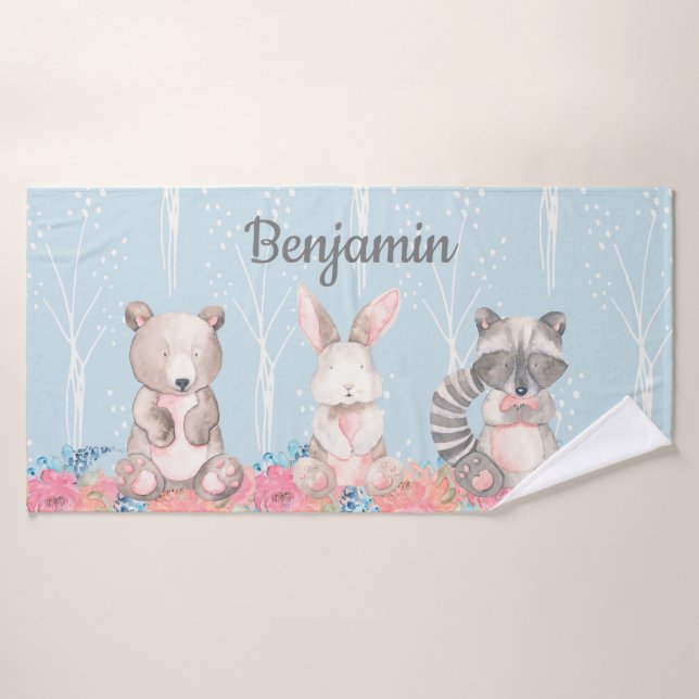 Cute Blue Woodland Animals Baby Nursery (Toalla de baño)