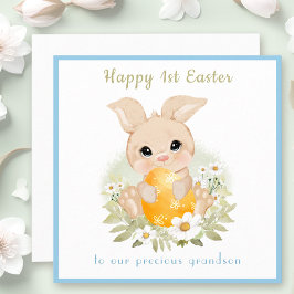 Cute Blue Yellow Bunny Grandson Primera Tarjeta de