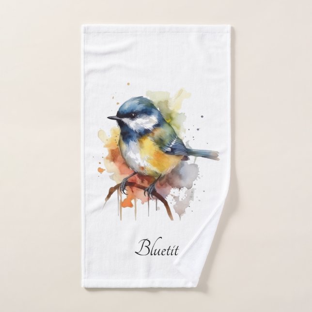 Cute Bluetit en una sucursal, personalizado (Toalla de mano)