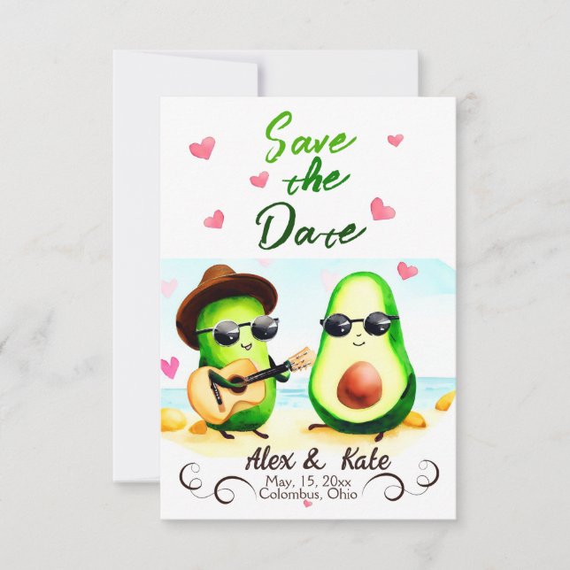 Cute Boda de aguacate Salva la Invitación de fecha (Anverso)